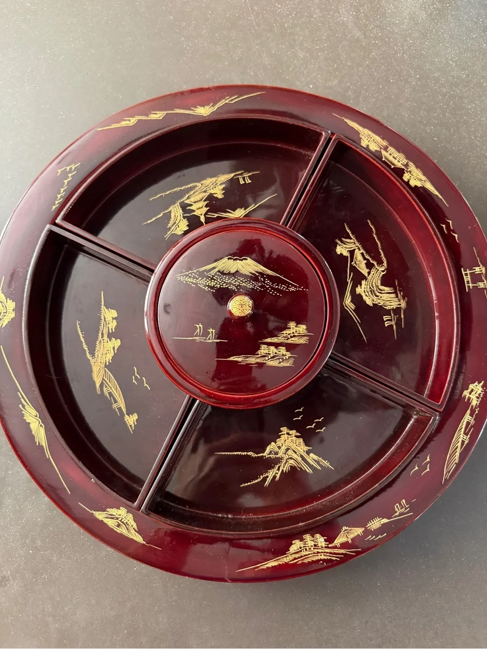 Vintage Japanese Lacquerware Divided Serving Tray with removable dividers